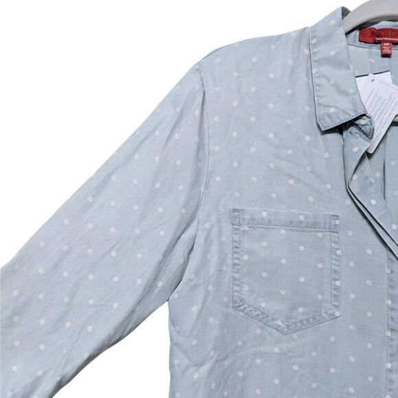 NWT RED SAKS FIFTH AVENUE Chambray Tencel Polka Dot Button Up Shirt M - Picture 3 of 8